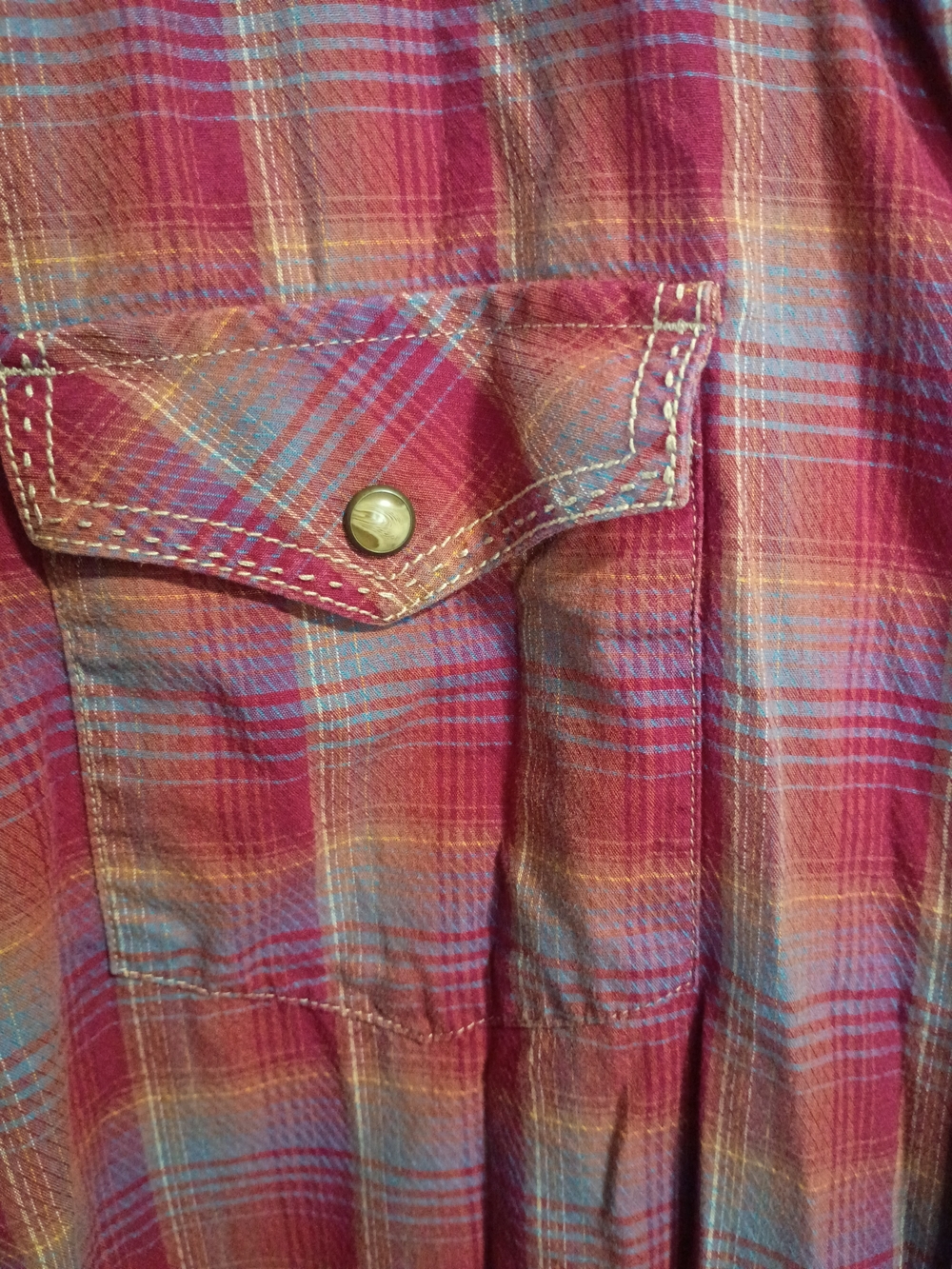 Women's Pink Plaid Button-Down Shirt with Chest Pocket